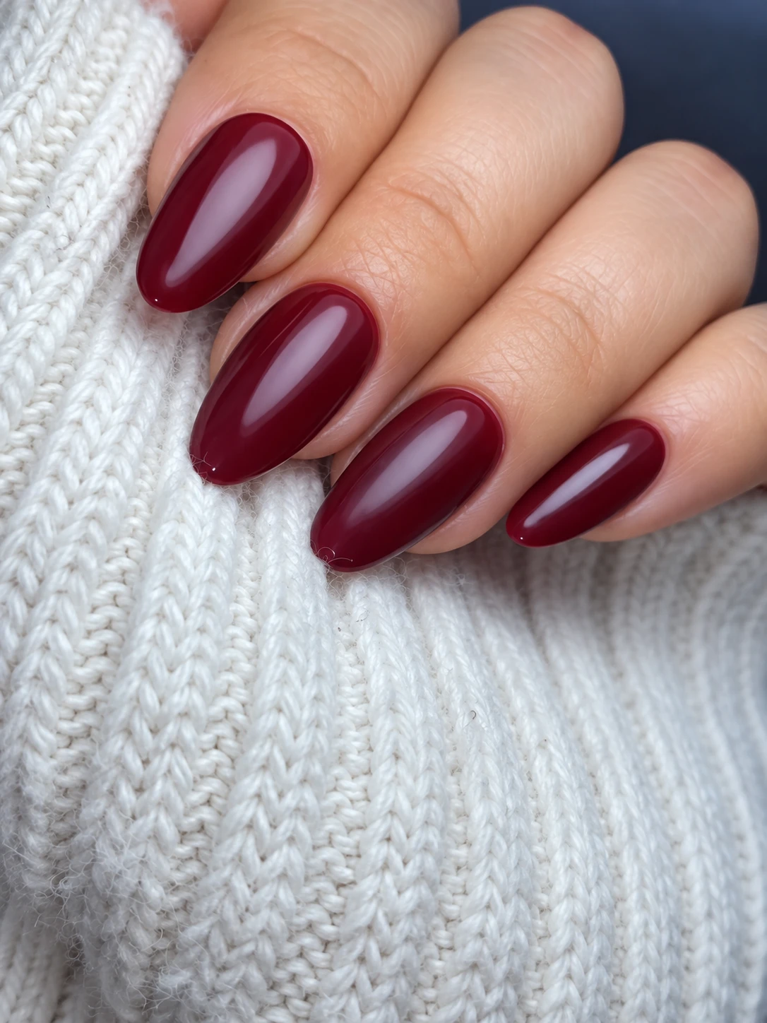 Glossy Burgundy Oval Nails